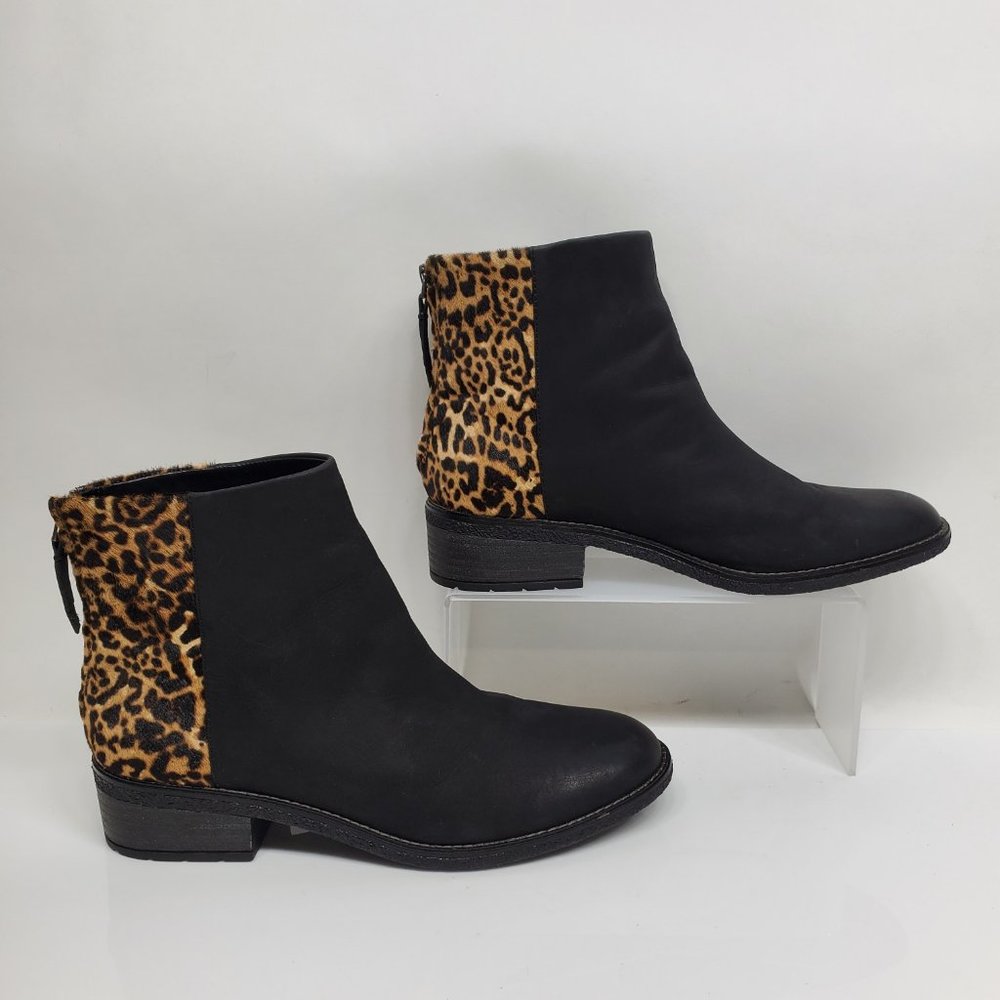 Black Ankle Booties with Leopard Back Panel